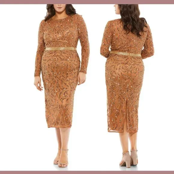 NWT Mac Duggal‎ [ 16W ] 5518 Embellished Long Sleeve High Neck Dress Copper - Picture 12 of 12